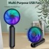 Portable HandHeld Fan, Personal USB Hand Fans With RGB Color Light, 5 Speed Foldable Table Fan With Rechargeable Battery Operated For Travel Office Ro