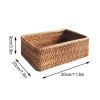 3pcs Hand-Woven Rattan Wicker Basket Fruit Tea Snack Bread Basket Cosmetic Rectangular Storage Box Household Kitchen Room Supply