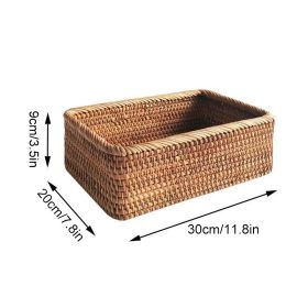 3pcs Hand-Woven Rattan Wicker Basket Fruit Tea Snack Bread Basket Cosmetic Rectangular Storage Box Household Kitchen Room Supply (Ships From: China, Color: 1pcs large)