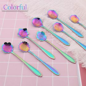 8Pcs Stainless Steel Flower Spoon Coffee Tea Spoon Cute Ice Cream Dessert Spoon Silver Christmas Gifts Kitchen Tableware Decor (Ships From: China, Color: 8PCS Corlorful)