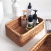 3pcs Hand-Woven Rattan Wicker Basket Fruit Tea Snack Bread Basket Cosmetic Rectangular Storage Box Household Kitchen Room Supply